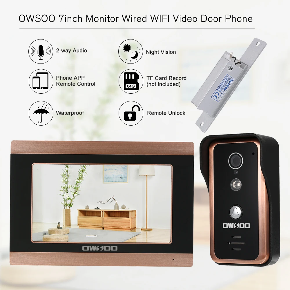 

OWSOO 7inch Monitor Wired WIFI Video Door Phone with Door Lock Doorbell Video Intercom with Wired IR-CUT Camera Night Vision