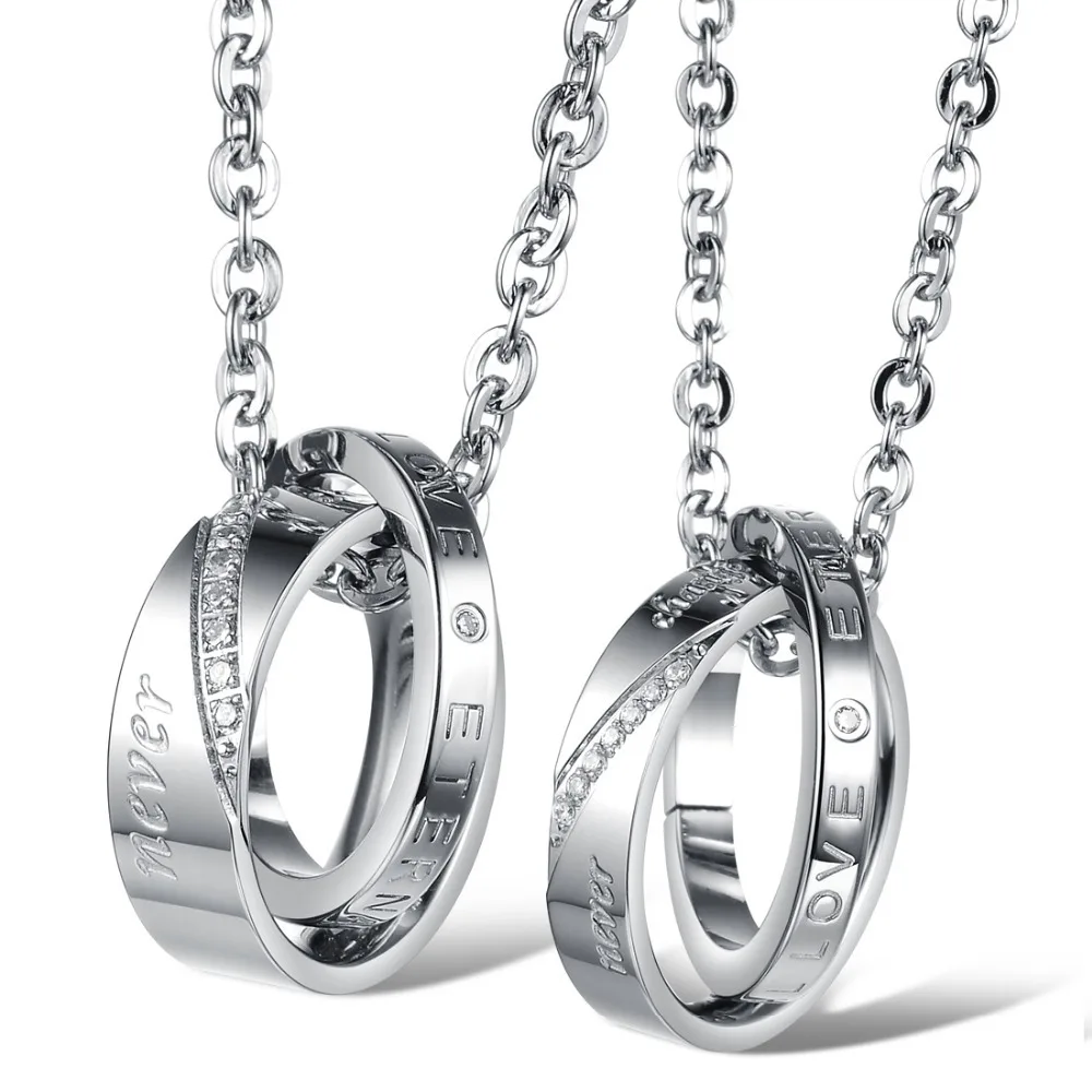 Never Darken Quality Love Link His and Hers Necklace Set