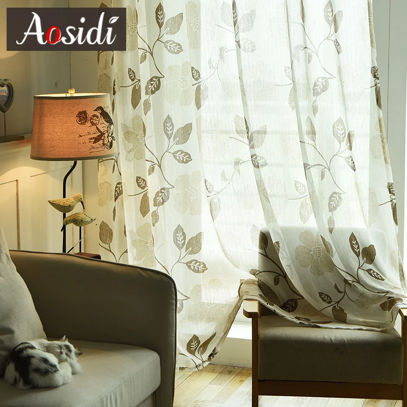 Japan Style Voile Curtains For Living Room Floral Printed