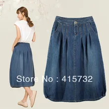 Новые джинсовые XS-3XL повседневные свободные трапециевидные юбки универсальные плиссированные юбки для женщин летние джинсовые юбки до середины икры