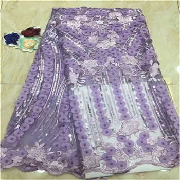 

purple, Embroidery Lace Fabric, Latest African Laces 2019, French Tulle Lace With 3D Sequins Green, pink, red (FJ-5-19