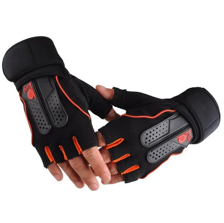 Женские/мужские Прочные Перчатки для фитнеса и тренажерного зала, силовая тяжелая атлетика, гантели для кроссфита, штанга без пальцев, тренировочные перчатки на полпальца S35 - Цвет: Orange