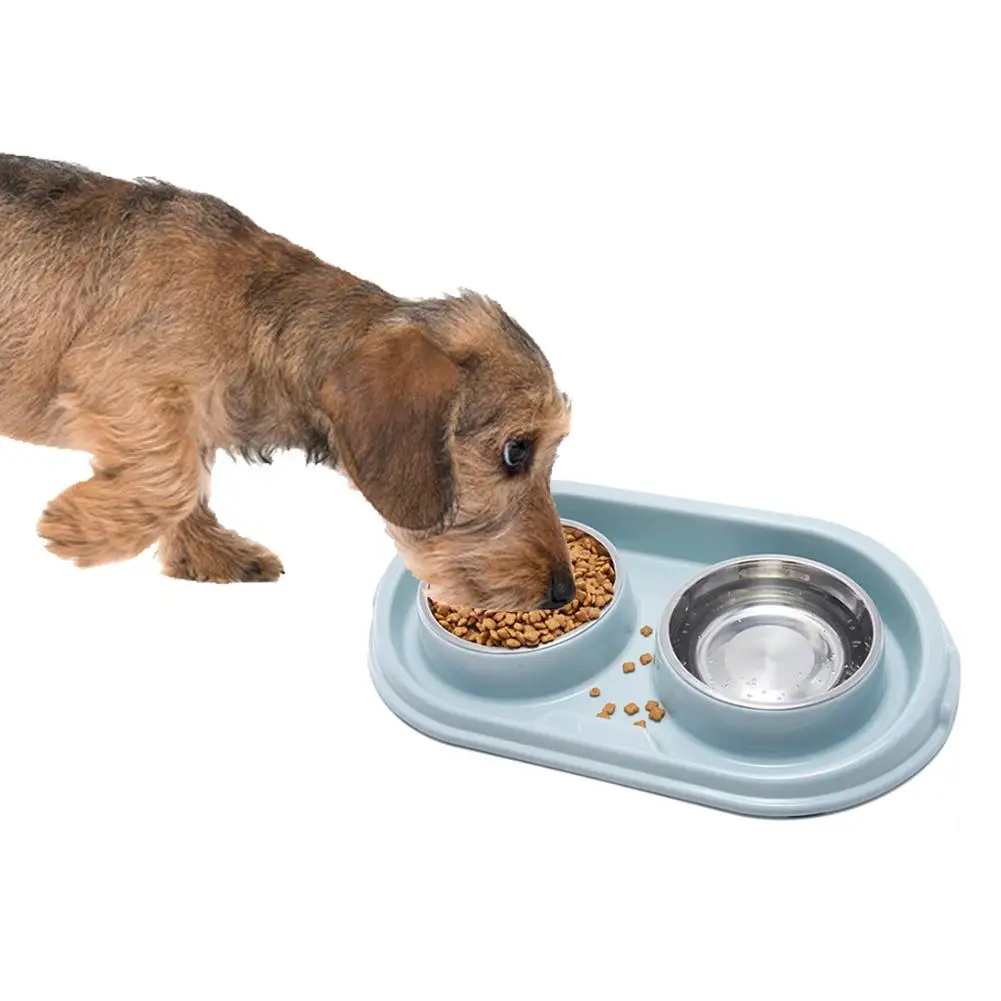 Dog Cat Pet Food Bowl Stainless Steel Splash Proof Leak Proof Double Bowl Non-toxic And Odorless Anti-fall And Anti-collision