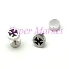 Крест дизайн логотип серьги-штанги шпильки материал 316L нержавеющая сталь 8 мм шар 16 г бар украшения для ушного пирсинга мода 50 шт./партия