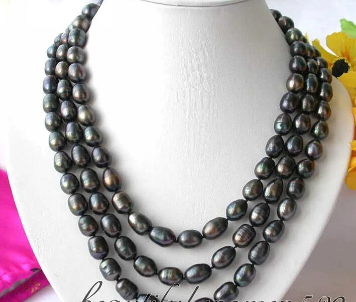 

FREE SHIPPING *z2816 3row 13mm black rice freshwater pearl necklace AAA