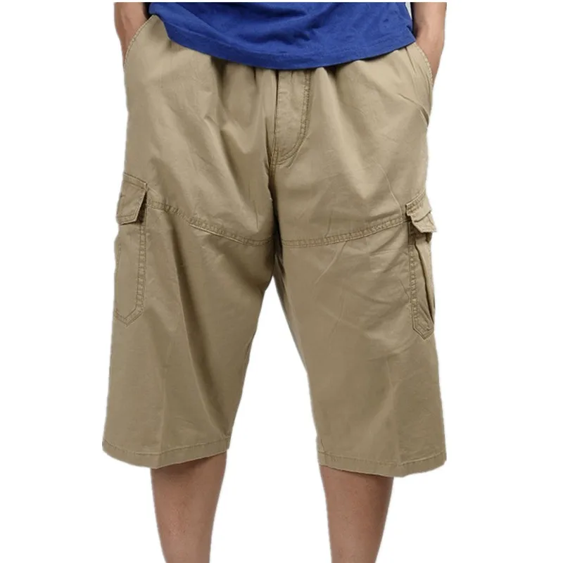 

Large size 6XL 2018 Summer Men's Baggy Multi Pocket Military Zipper Cargo Shorts Male Long Army Green Khaki Men Tactical Shorts