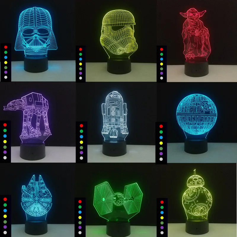 

3D Star Wars Glow In The Dark Toys Darth Vader LED Visual Lamp 7 Colors Luminaria Christmas Home Decor Kids Birthday Gifts