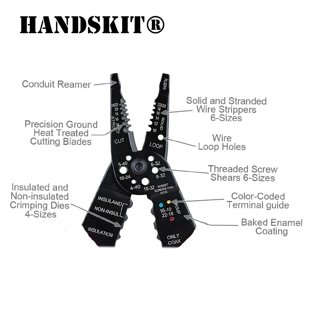 Handskit 8 inch Professional crimping tool/Multi-Tool Wire Stripper and Cutter(Multi-Function Hand Tool