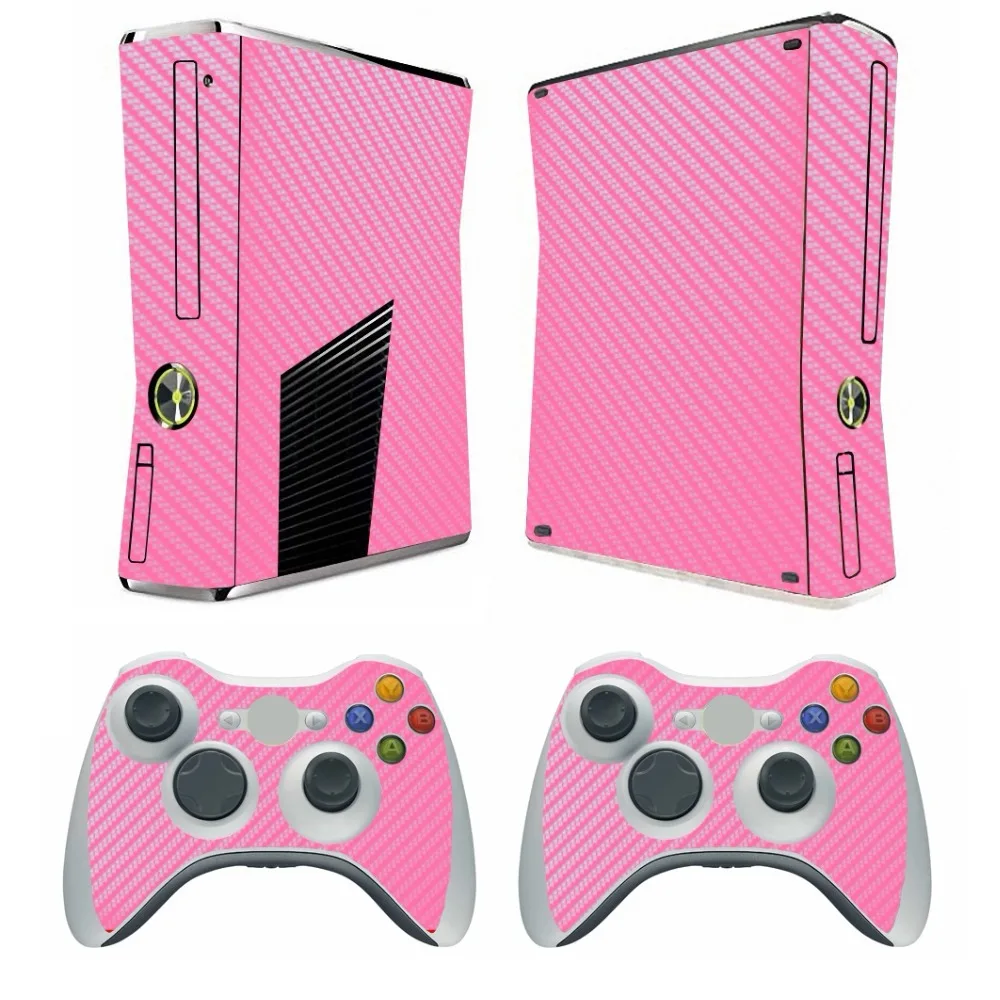 Розовая виниловая наклейка из углеродного волокна защитная для Microsoft Xbox 360 Slim и 2