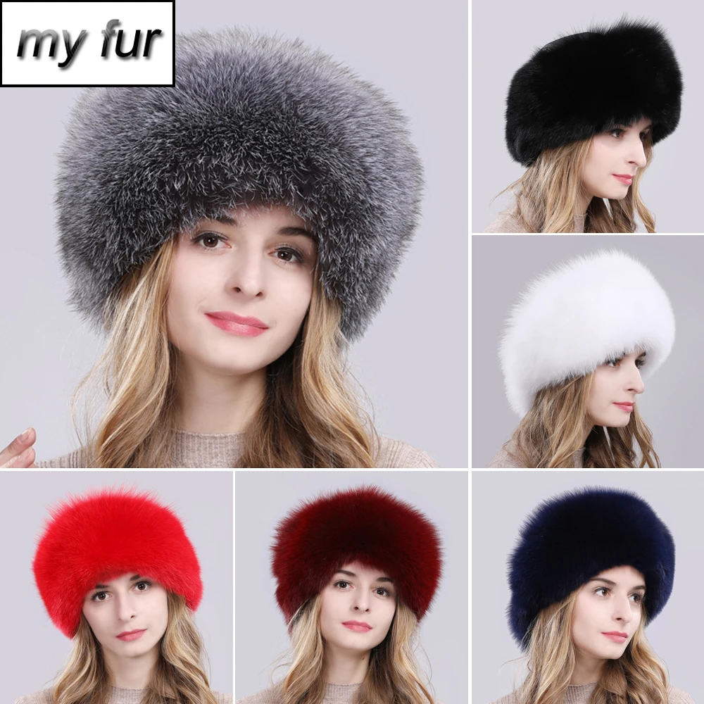 

2019 New Outdoor Russian Women Real Fox Fur Hat Winter Warm Thick Genuine Fox Fur Cap Girls Lovely 100% Natural Fox Fur Hats