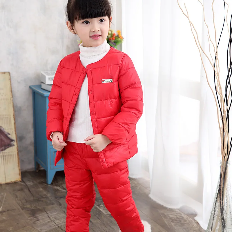

Clearance 2017 winter warm children's clothing sets 90% white duck down coat+pants baby kids solid boys and girls clothes suits