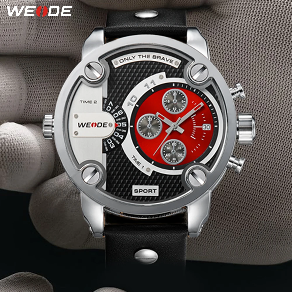  WEIDE Man Luxury Casual Quartz Military Sports Calendar Auto Date Black Leather Strap Alloy Case Re