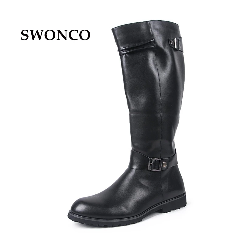 Altura Outono Toe Na Quente Sapatos Homens Longo Swonco Pu brown Inverno Bota alta Couro Do Joelho 2018 De Black Alta Dos Apontou Botas vwfqEfZ