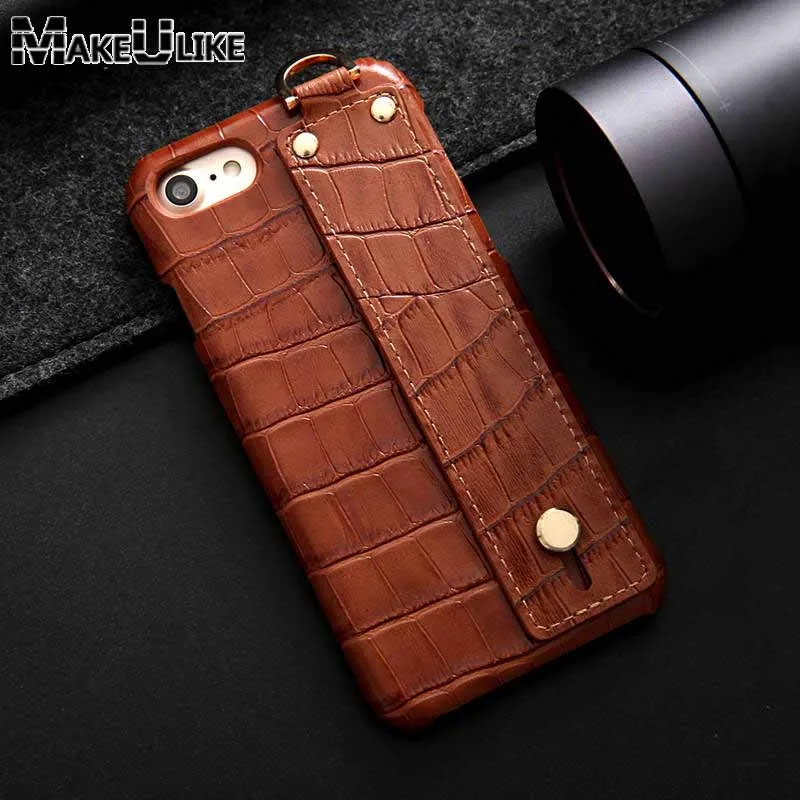 

MAKEULIKE Case For Iphone 8 Plus Genuine Leather Case Back Cover Irregular Coque For Iphone 8 8 Plus Case WIth Wrist Strap