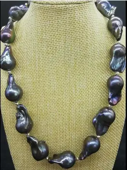 

Fashionable and noble Natural 15x25mm Black Baroque pearls Necklace 18"