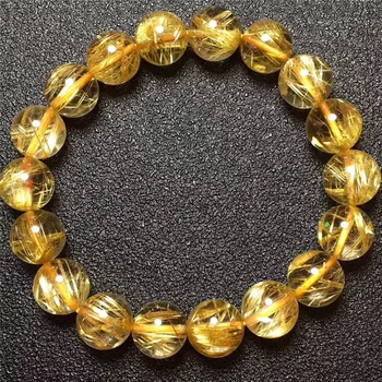 

11mm Natural Brazil Gold Rutilated Titanium Quartz Bracelet Woman Man Business Wealthy Round Crystal Beads Fashion Charm AAAAA