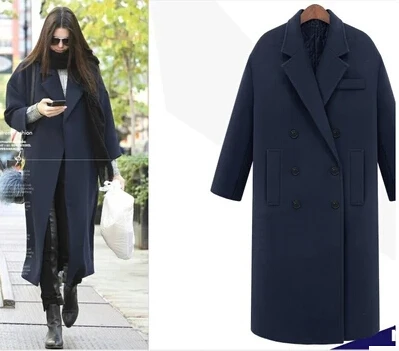 Новинка, модное женское шерстяное длинное пальто, двубортное пальто, большой размер, повседневное одноцветное кашемировое пальто, осенне-зимнее пальто