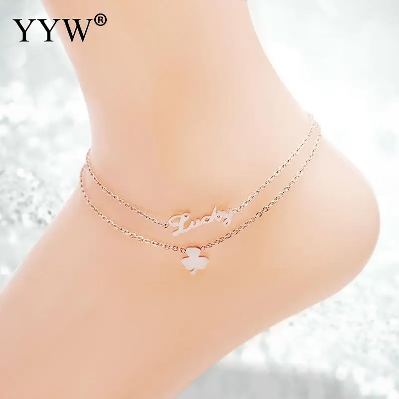 

Fashion Women's Stainless Steel Chain Foot Jewelry Ankle Bracelet With Lucky Three Clover Charms Anklets Foot Jewelry Gift