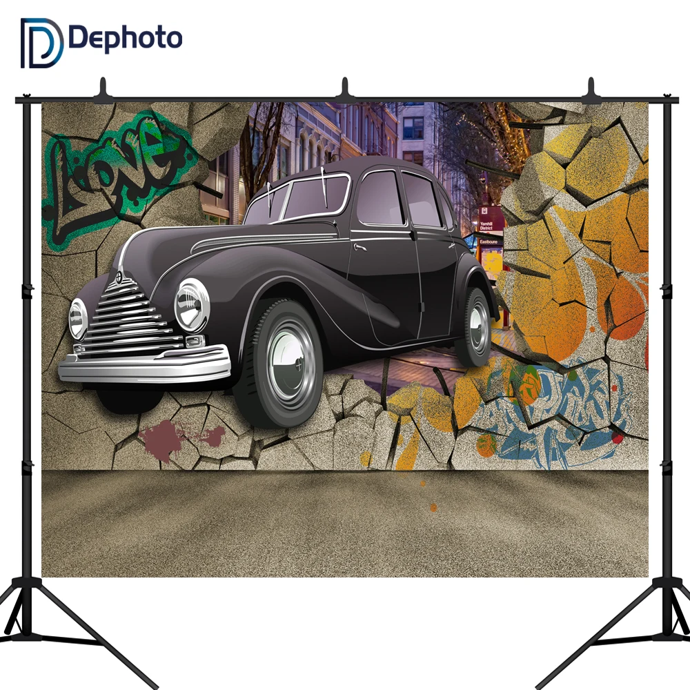 DePhoto 3D Graffiti walls car Photography Backgrounds Vinyl Custom Camera Photographic Backdrops For Photo Studio | Электроника