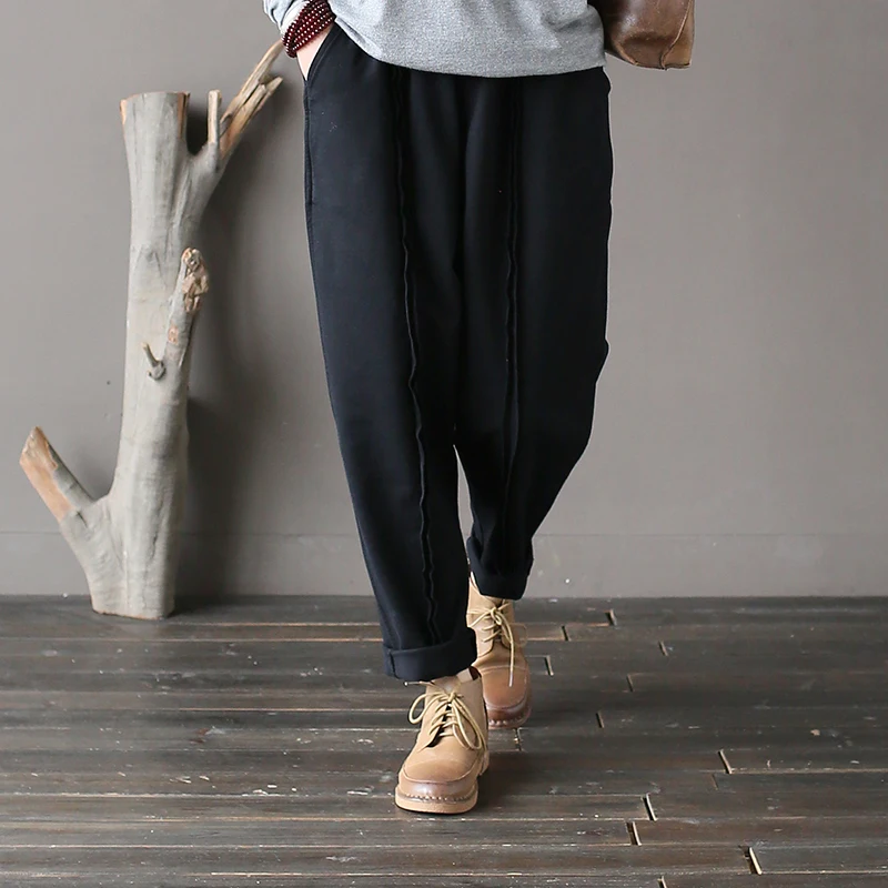 

Women Patchwork Terry Cotton Pants Ladies Solid Color Elastic Waist Retro Trousers Femae Spring Autumn Pants 2018