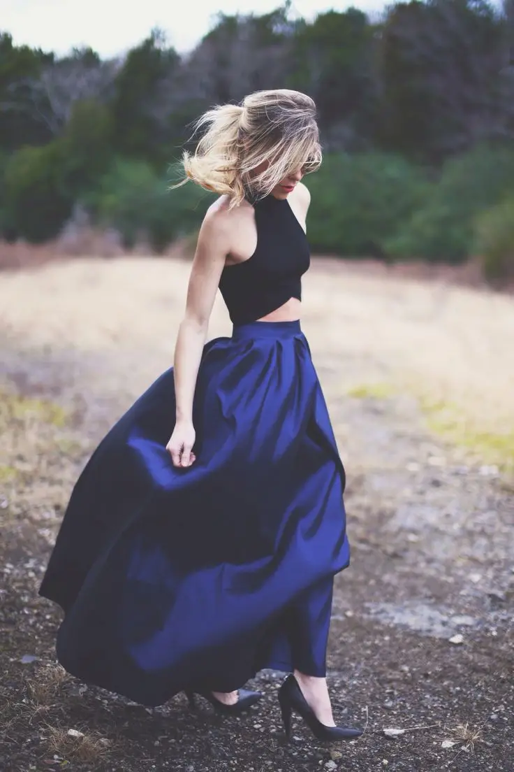 

Royal Blue Crop Top Two Piece Prom Dresses 2015 Vestidos para festaLong Evening Gowns Women Summer Dress Party Dressed for festa