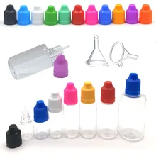 PET – bouteille compte-gouttes vide en plastique, 3ML, 5ML, 10ML, 15ML, 20ML, 30ML, 50ML, bouteille d'eau claire pour les yeux, capuchon à longue pointe avec entonnoir