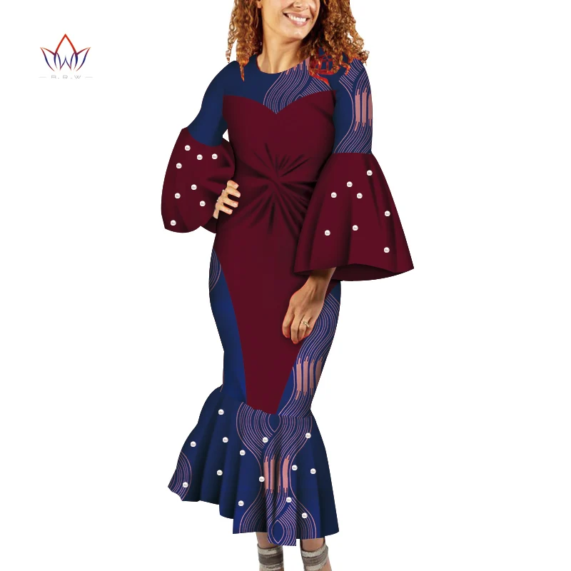 

ankara dresses Bazin Riche African Wax Print Long Mermaid Dresses Dashiki Plus Size 6XL Africa Style Clothing for Women WY4556
