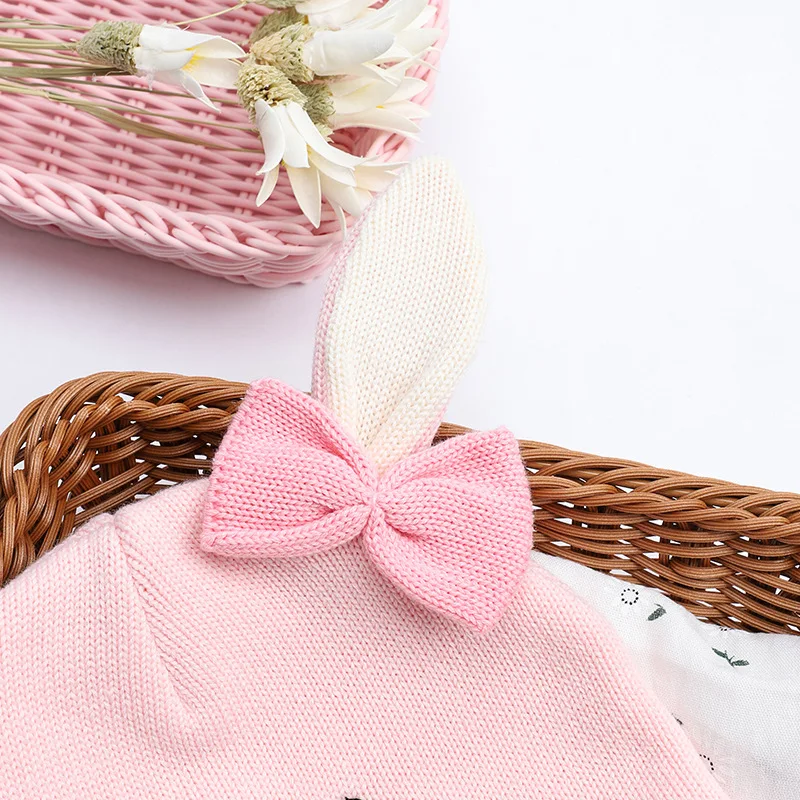 Шапка-бини для девочек; зимняя шапка; Осенняя вязаная теплая розовая шапочка кролика; повседневные лыжные аксессуары для детей