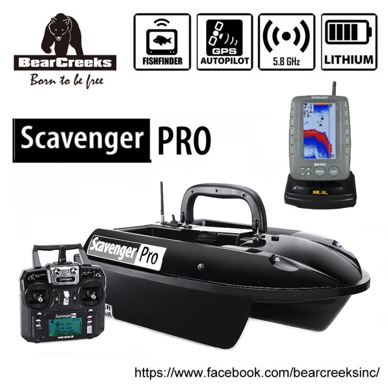 

GPS Autopilot BearCreeks Scavenger Pro V1 Carp fishing Bait Boat with BC151 Color Fishfinder 500M RC Remote Control