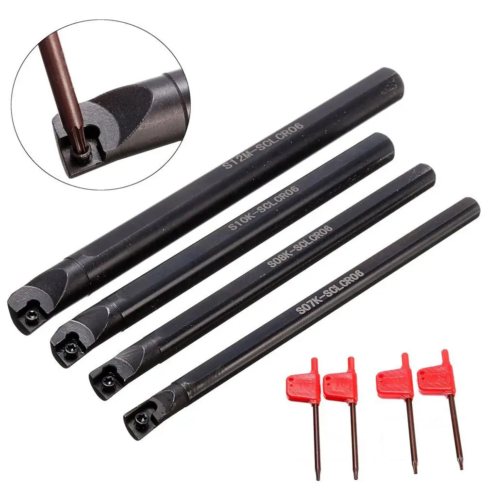 

S07K-SCLCR06+S08K-SCLCR06+S10K-SCLCR06+S12M-SCLCR06 Boring Bar Internal Lathe Holder Turning Tool for CCMT21.5 with 4xT8 Wrenche