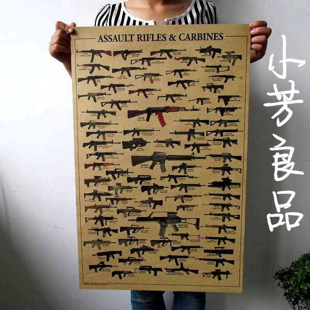 Винтажный бумажный постер с винтажными винтовками и оружиями AK47 51*35|poster vintage|paper
