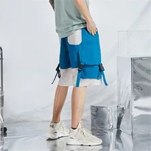 Новые модные мужские карго Шорты повседневные крутые свободные мужские хип хоп Лоскутные большие короткие брюки с карманами с лентой