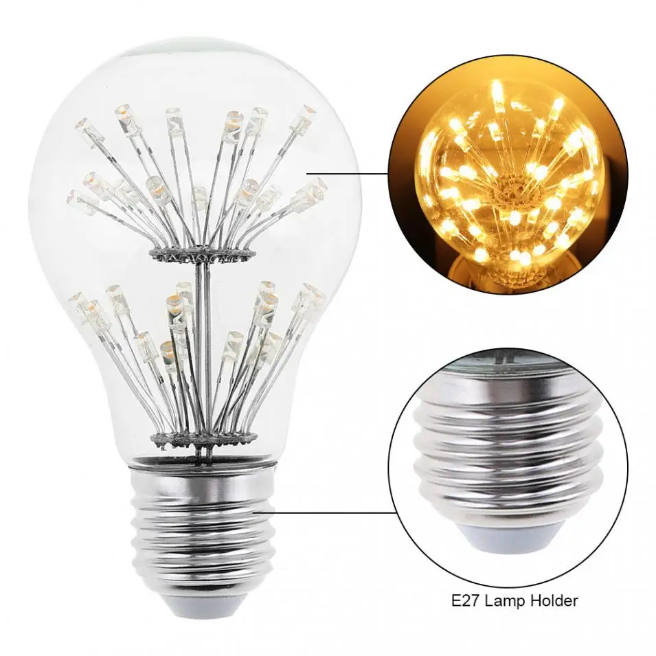 E27 85V-265V Vintage Edison Bulb 30 LED Full Star Lamp 360 Degree Beam Retro Incandescent Light for Christmas Holiday Decoration