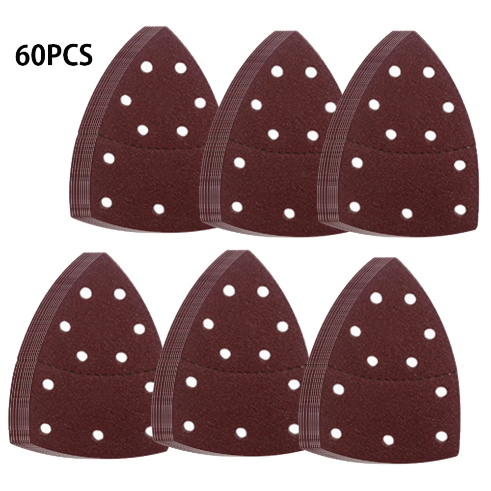 60pcs 150*150*105 Triangle Sandpaper 11 Holes Sanding Sheets Assorted 40/60/80/120/180/240 Grits Mouse Sander Pads