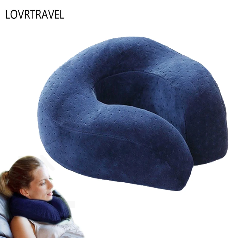 Cuscino da viaggio in gomma piuma gonfiabile con doppio supporto per il collo e caldi e freddo copricuscini lavabili. Blu marino 