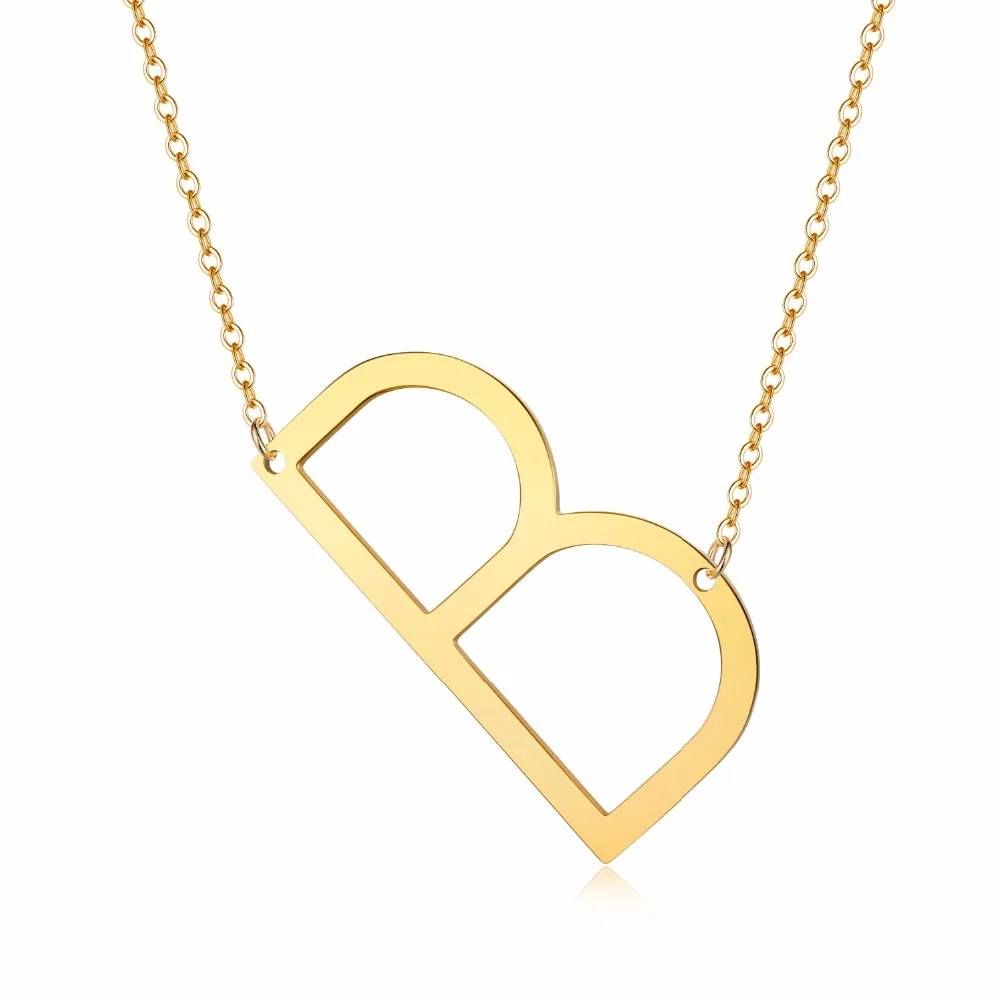 

3UM Letter Necklace for Women Large Initial Necklace Oversized Alphabet Sideway Blackish Women Kolye Collier Minimal Jewelry
