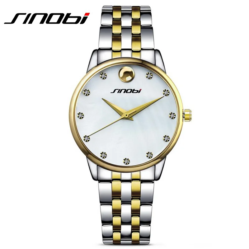 

New SINOBI China Brand Men Quartz Watch Sliver Men's Steel Fashion Business Wrist Watches Argent Male Yellow Gold Wristwatch