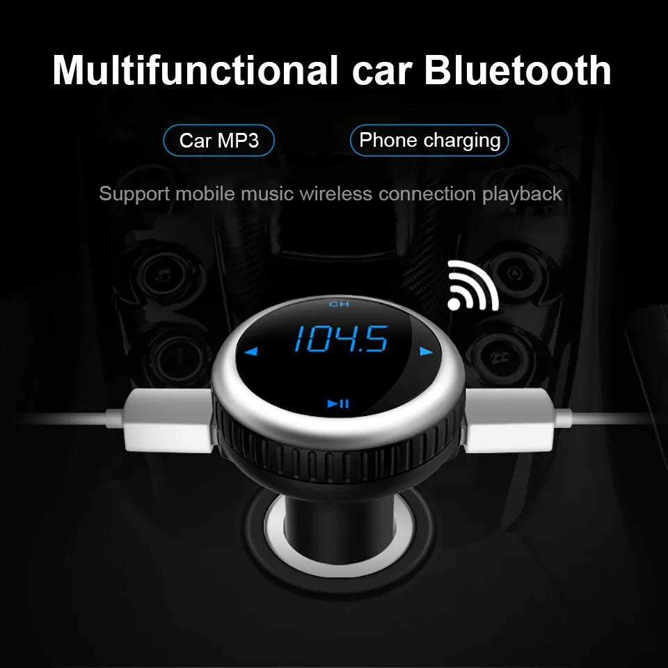 Cunymagos Wireless Car Bluetooth MP3 Music Player FM Transmitter Support TF Card Dual USB Car-charger Bluetooth Car Kit FM Modulator  (5)