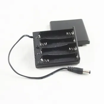 

High quality 1piece 4AA Battery Cover Box Plastic Holder with Switch Dia 5.5X2.1mm connector for 4XAA 6V Battery case