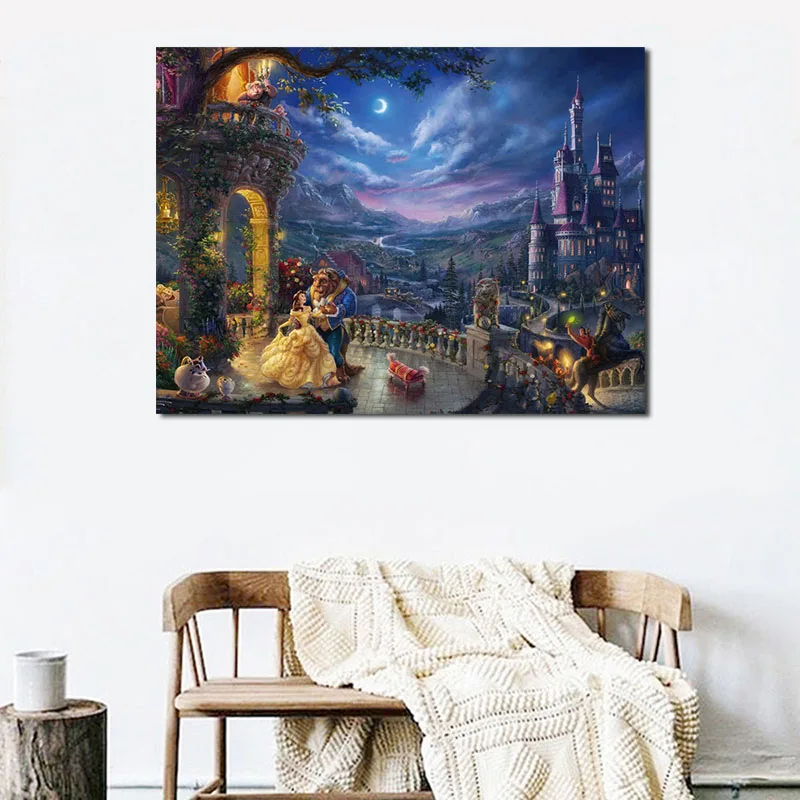Us 4 92 39 Off Thomas Kinkade Beauty Beast Wall Art Canvas Posters Prints Oil Painting Wall Pictures For Bedroom Modern Home Decor Accessories In