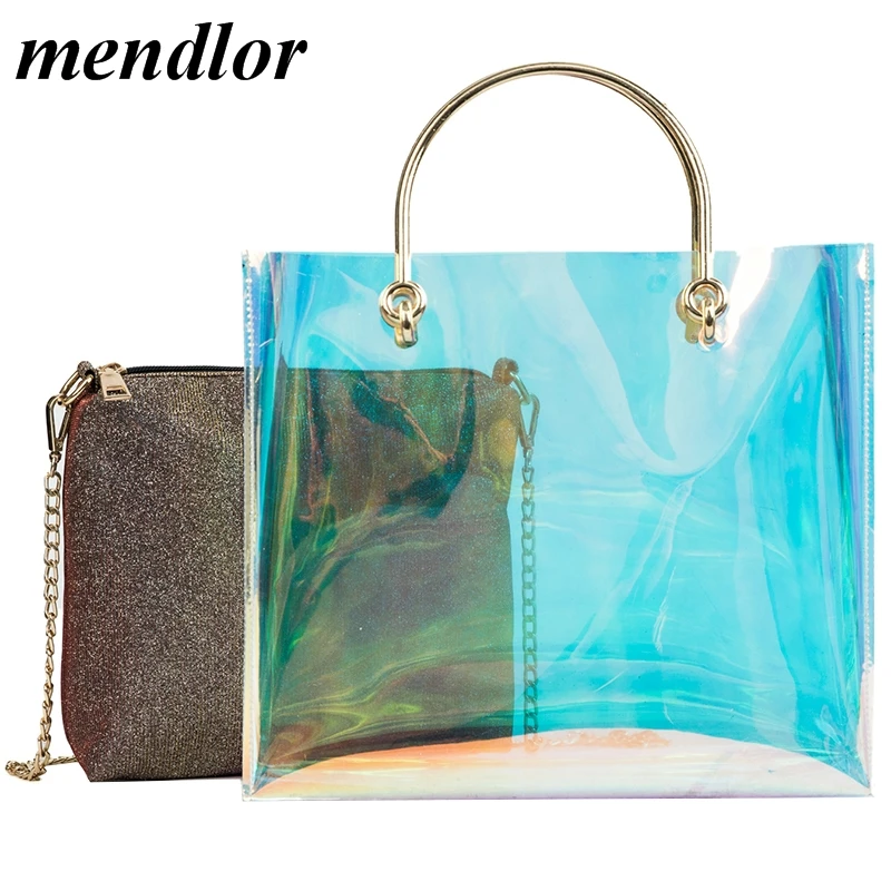 

2 bags Laser Transparent Jelly Bag Women's Designer Handbag 2018 High-Quality Women Tote bags Lady Portable Chain Shoulder bags