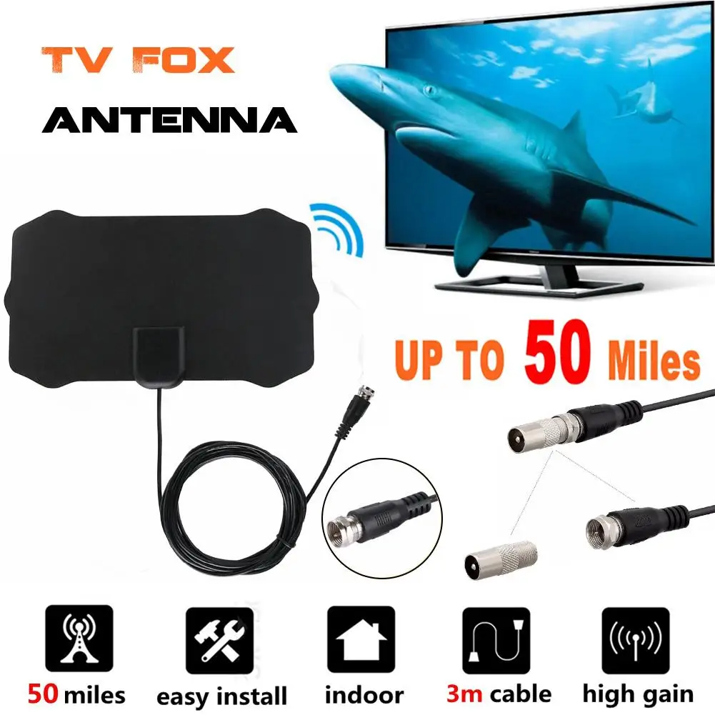 80 Miles 1080P Indoor Digital TV Antenna Signal Receiver Amplifier TV Radius Surf Fox Antena HDTV Antennas Aerial Mini DVB-T/T2