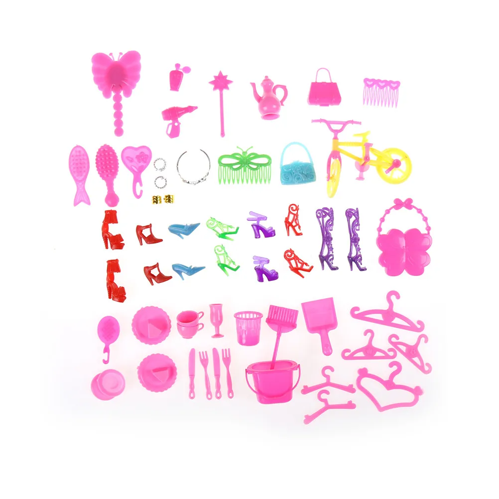 

55pcs/set Shoes Jewelry Necklace Earring Bowknot Handbag Crown Accessory For Doll Set Kids Gift Dolls Accessories