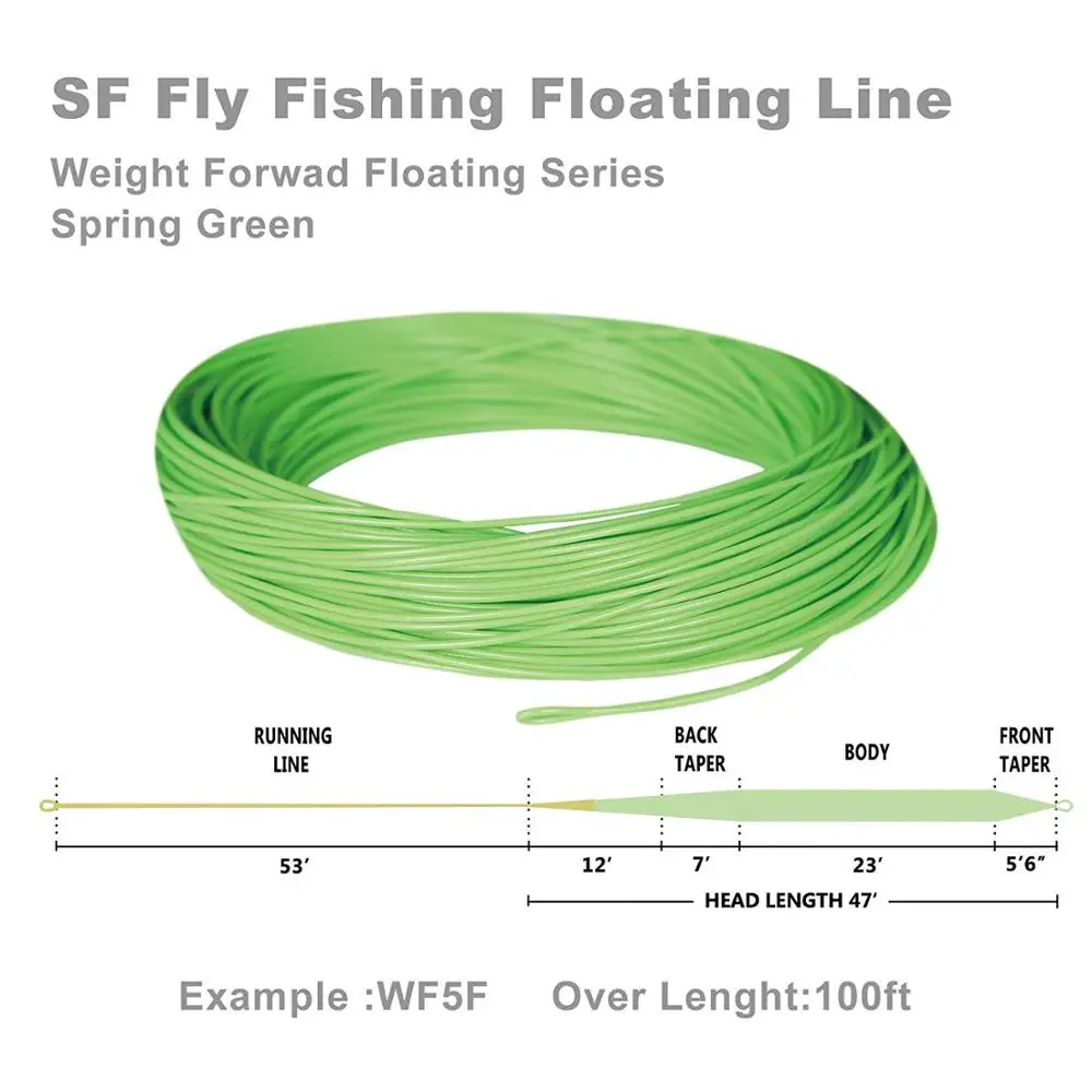 SF Вес вперед плавающая Fly рыболовная леска сварная петля Весна Зеленый 90FT WF2 3