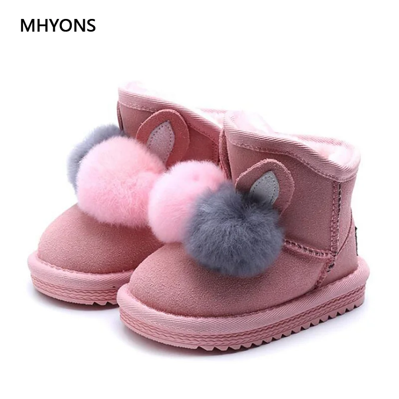 

MHYONS 2018 Winter Girls Boots Thick Warm Shoes Cotton-Padded Boys Girls Boots Girls Cowhide Snow Boots Kids Shoes Size 21-30