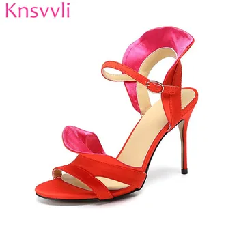 

2019 Mixed Color Flower Ruffes Sexy High Heels Sandals Women Peep Toe Buckle Strap Stiletto Runway Wedding Banquet Shoes Ladies