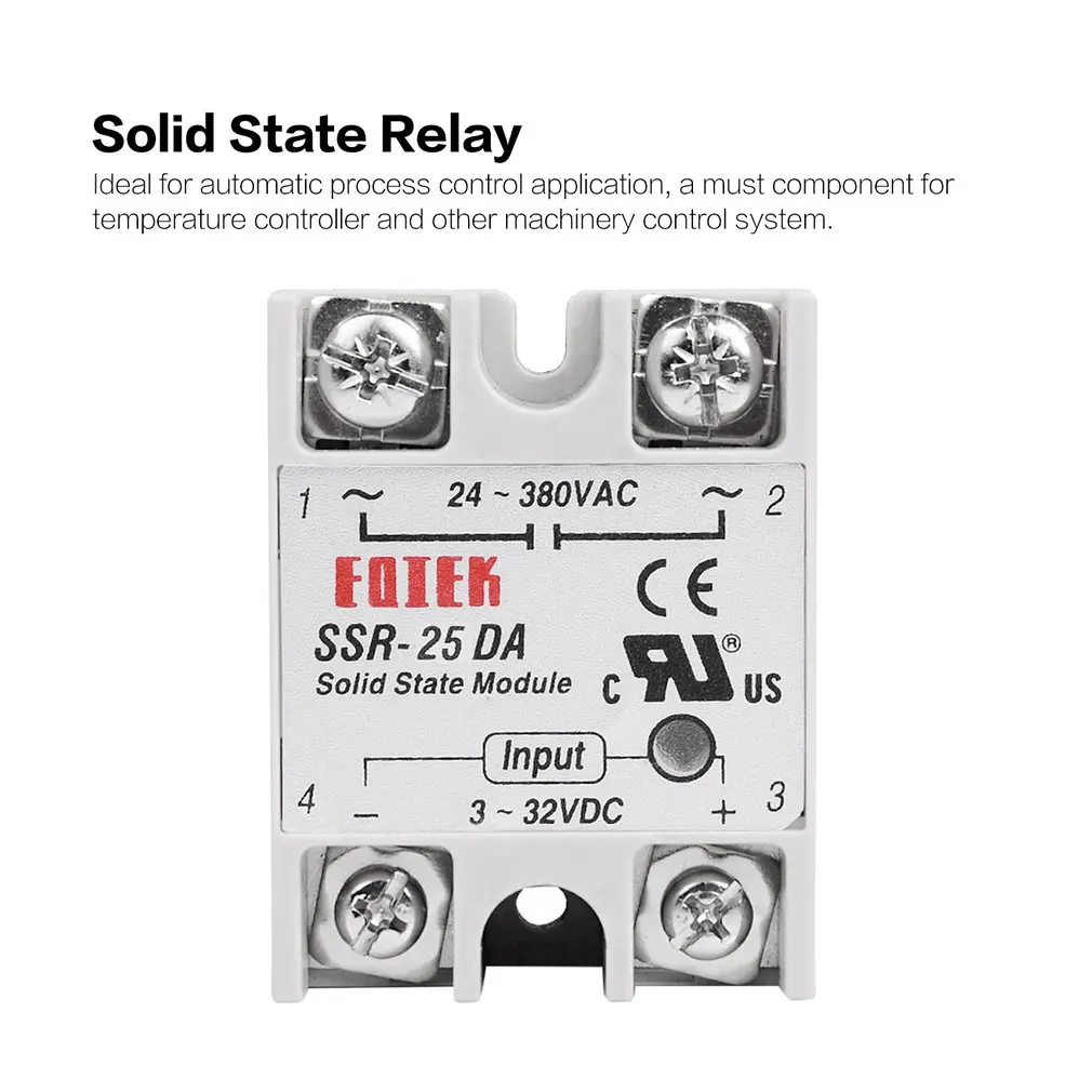 Твердотельное реле DC-AC 10A 25A 40A 60A 80A 100A 12V 3-32V DC до 220V 24-380V AC нагрузки однофазный SSR для контроля температуры
