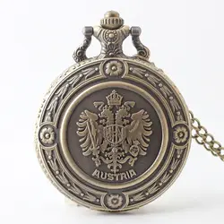 Творческий двуглавый орёл бронзовые Поклонники подарочные карманные часы Австрии Государственный герб Медь Цепочки и ожерелья кварцевые