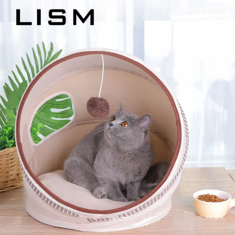 

Cat Bed House Mat for Small Medium Pet Dogs Cats Warm Comfortable Bed PP Soft Cotton Material Pet Bed with Playing Hang Ball Toy