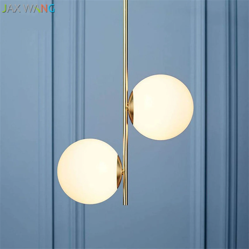 

Modern White Glass Ball Pendant Lights Mirror Lamp Double Head Gold Led Hanging Lamps for Living Room Kitchen Lighting Fixtures
